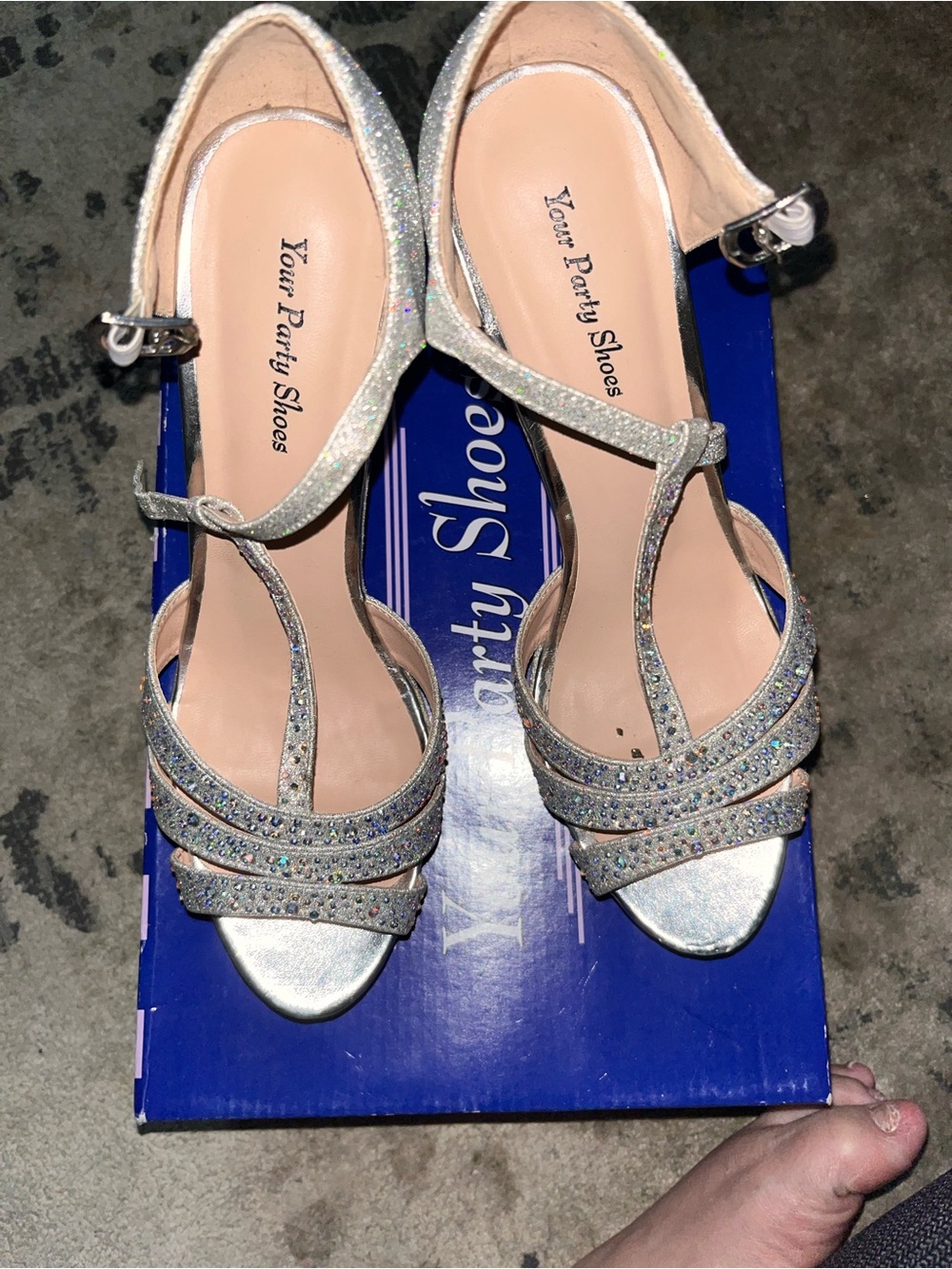 Silver Rhinestone Strappy Platform Heels - Picture 2 of 6